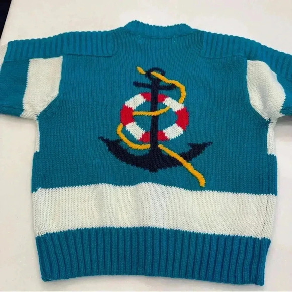 NWT Dockwear Kids Cardigan Sweater Teal & White Unisex Size 3T - Picture 1 of 12